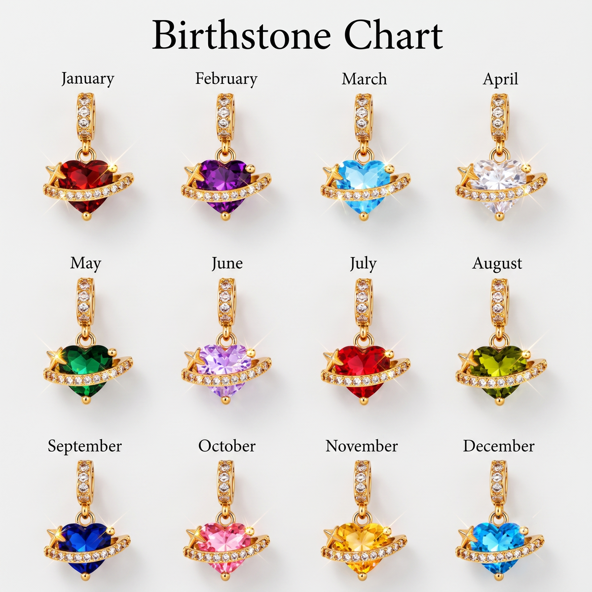 Heart Birthstone Necklace with Initial