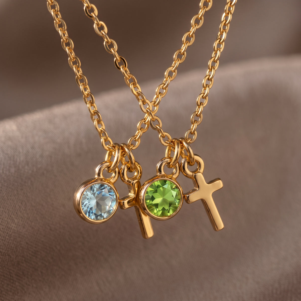 Birthstone Cross Charm Necklace