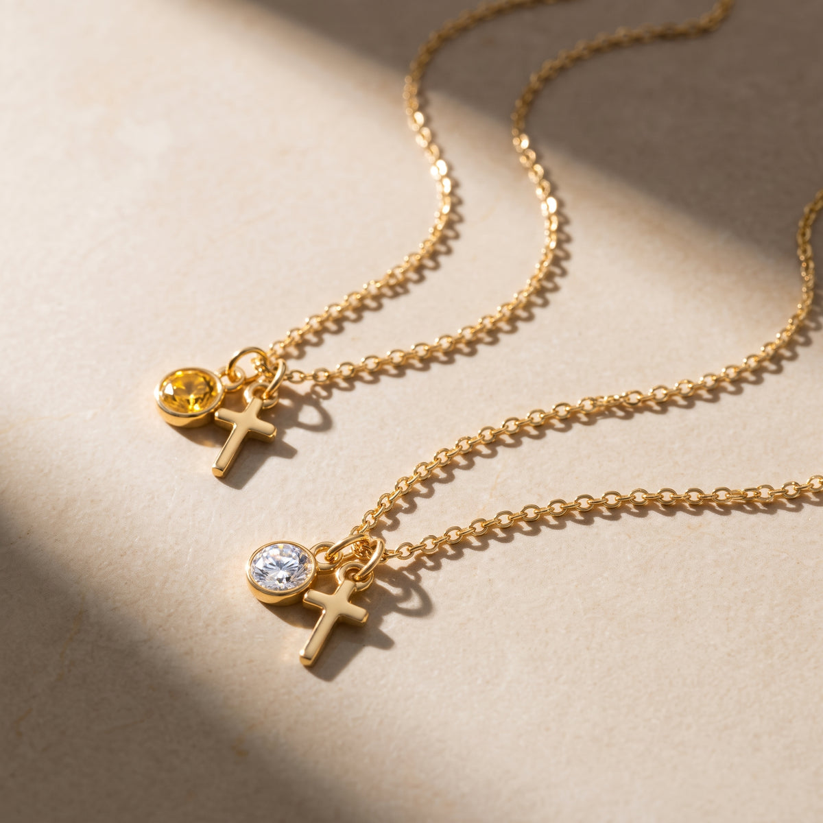 Birthstone Cross Charm Necklace
