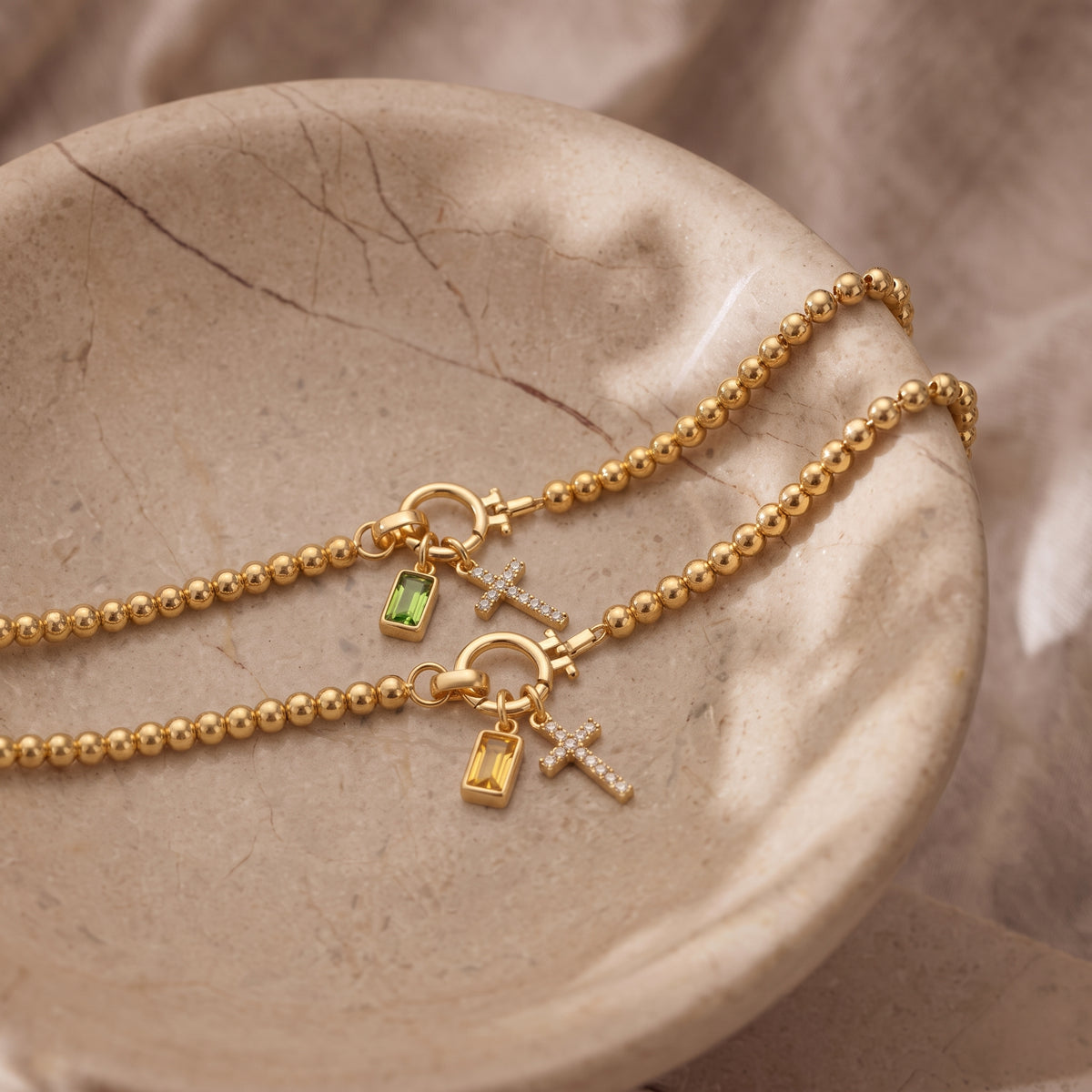 Birthstone Cross Charm Bracelet