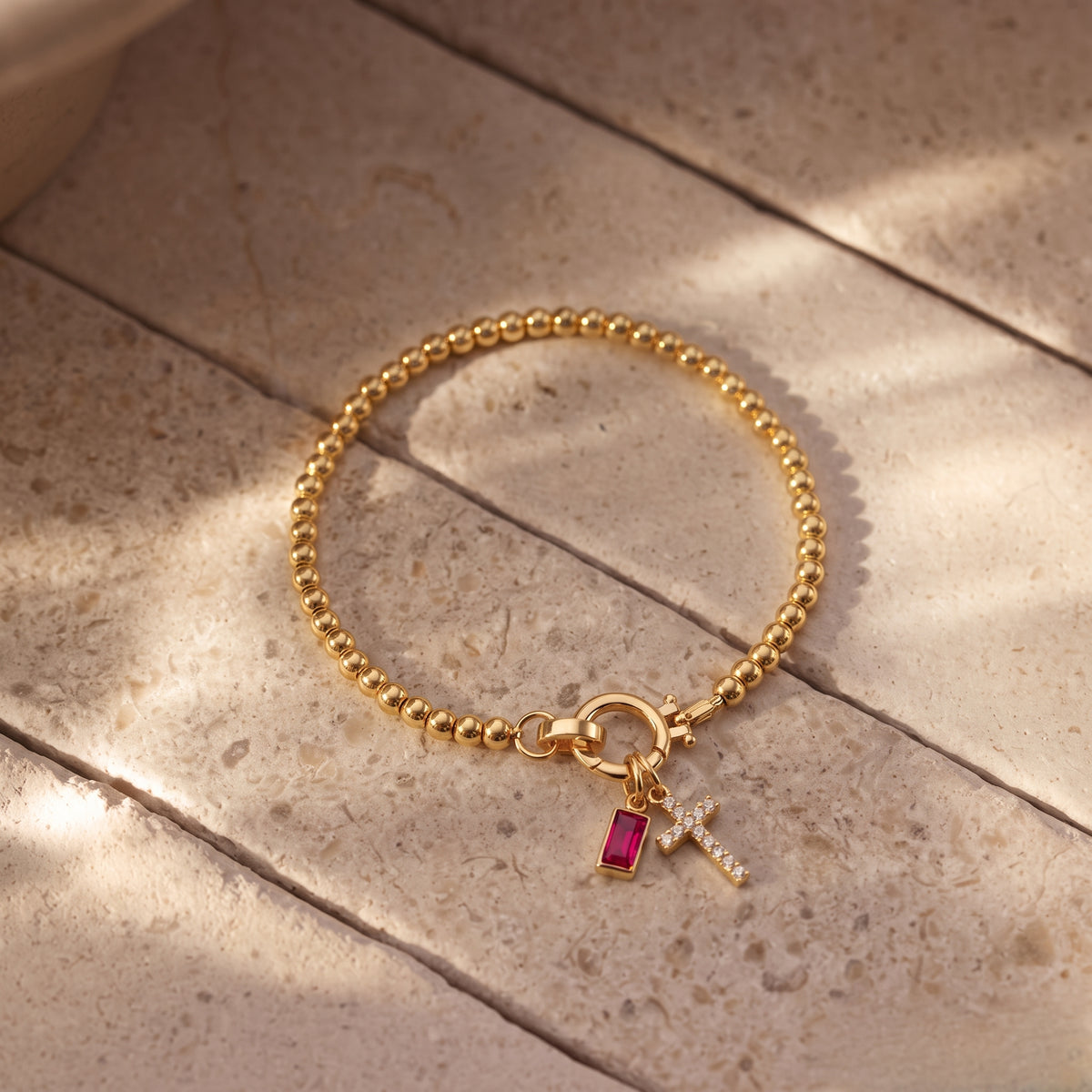 Birthstone Cross Charm Bracelet