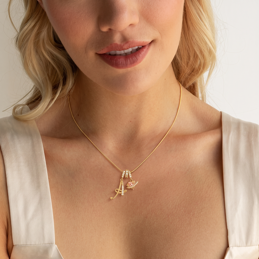 Heart Initial Necklace with Birthstone