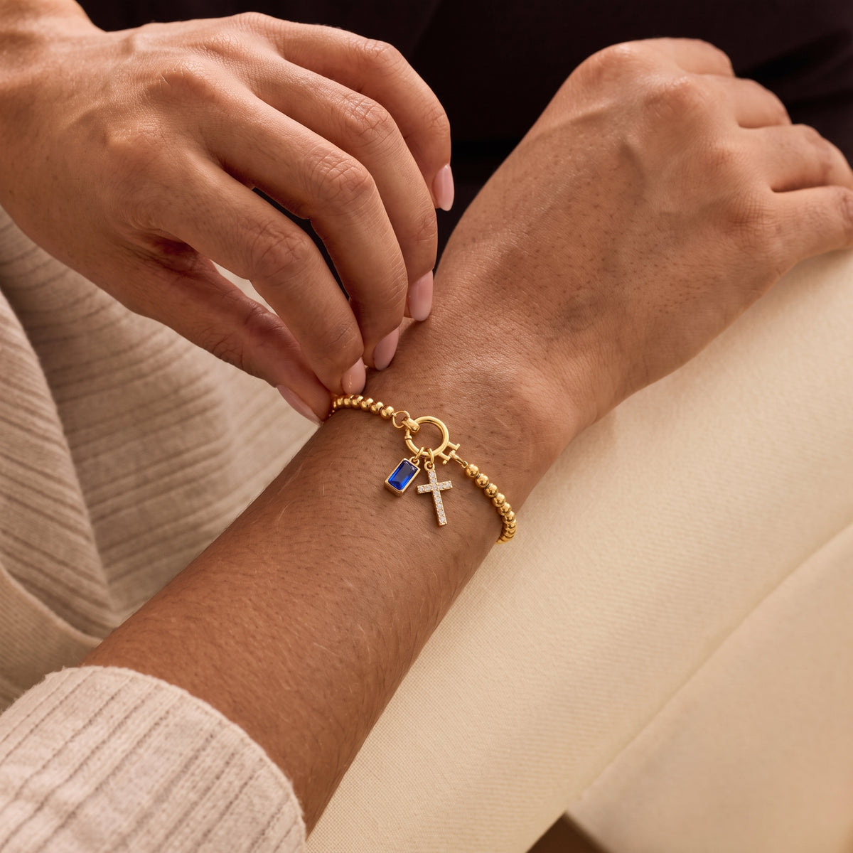 Birthstone Cross Charm Bracelet