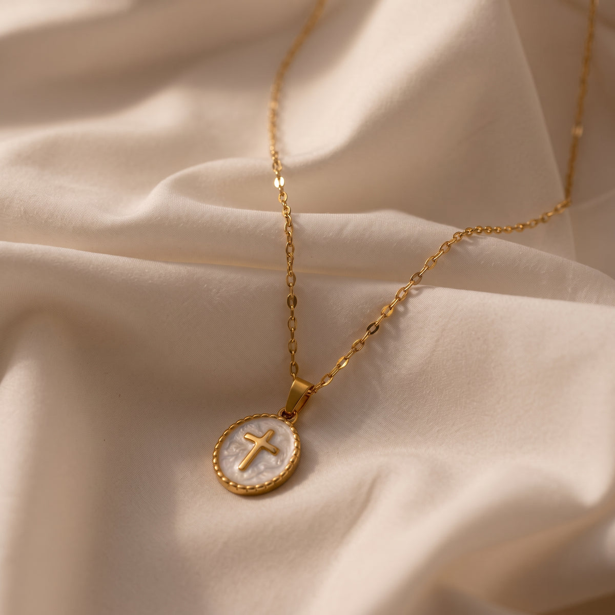 Pastel Oval Cross Necklace