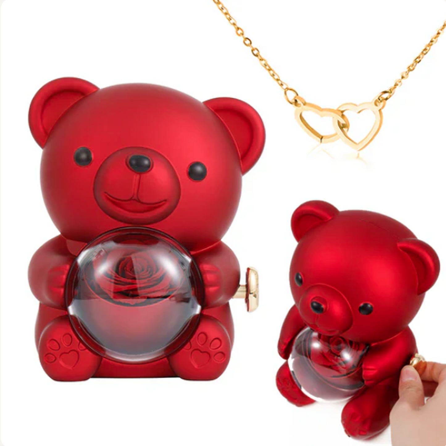 Engraved Heart Necklace in Real Rose Bear Giftbox