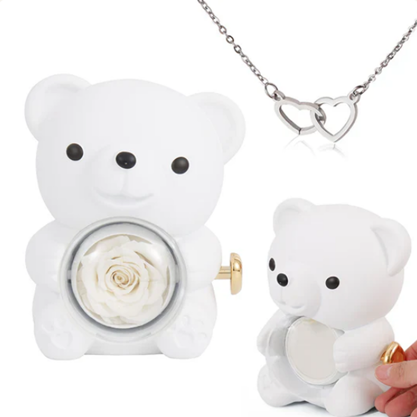 Engraved Heart Necklace in Real Rose Bear Giftbox