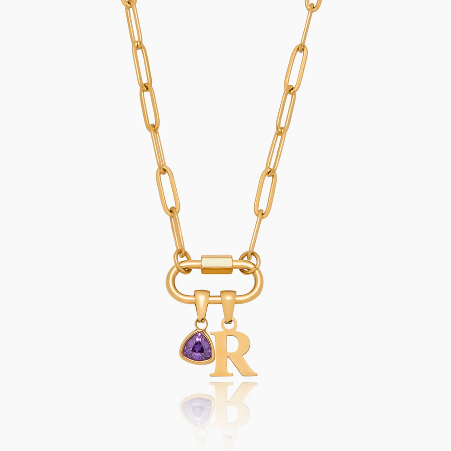 Charm Lock Necklace with Initial & Birthstone
