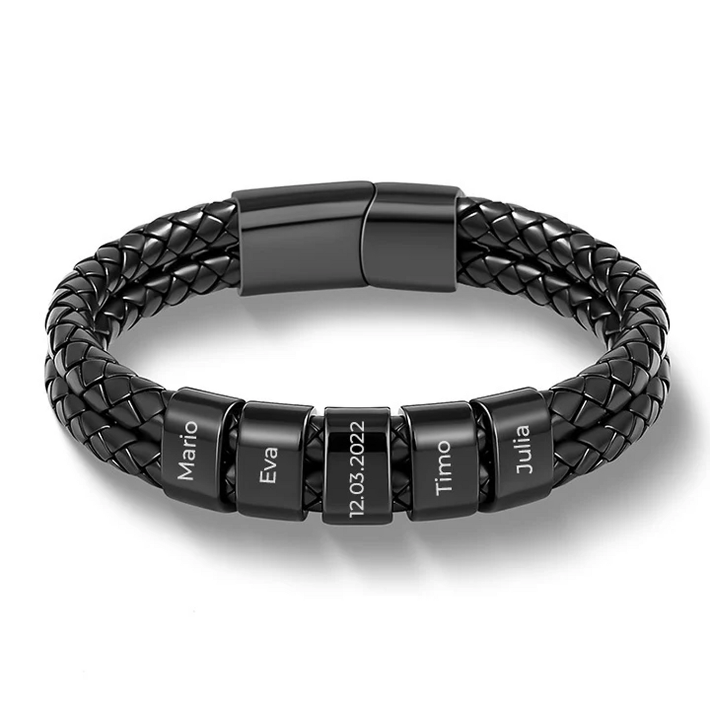 Engraved Leather Bead Bracelet